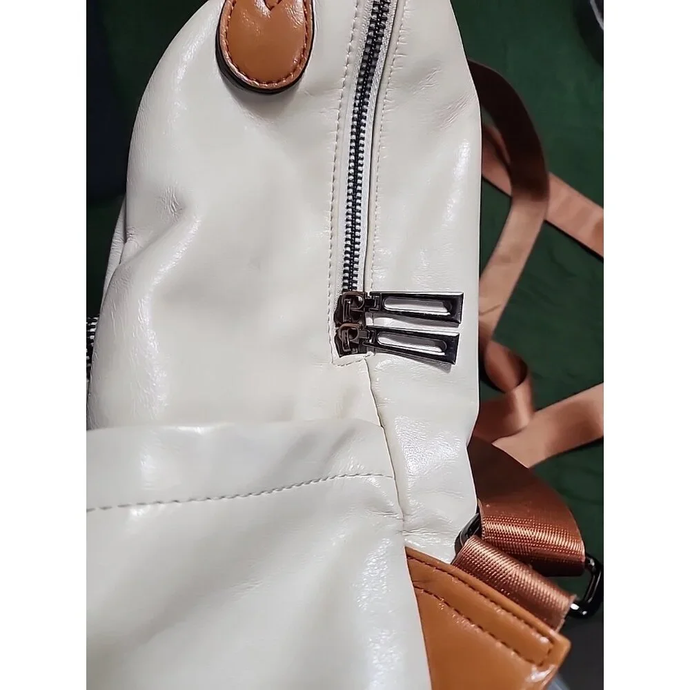 Leather Travel Backpack 2 Toned Tassel Opage No Shoulder Strap School Work Vacat